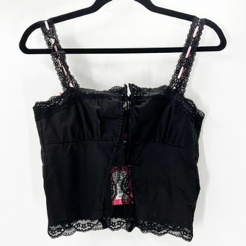NWT EDIKTED Womens Ivory Night Front Lacey Top‎ Black Pink Lace Trim